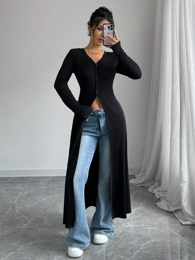 Sewing V - Women V Neck Long Sleeve Ribbed