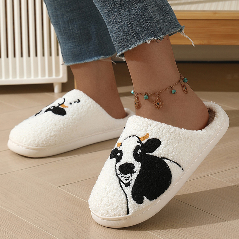 Sewing Garment - Cartoon Cow Pattern Cotton Slippers Women