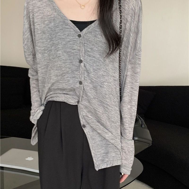 Sewing V - Women's Casual V-Neck Long Sleeve Cardigan,