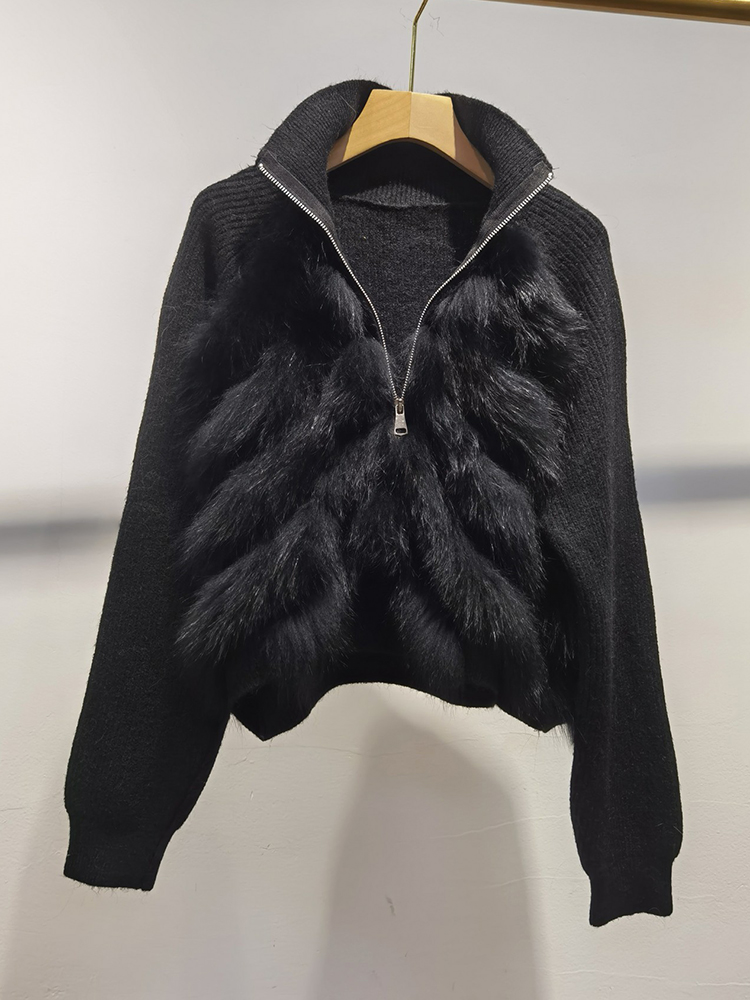 Sewing V - Women Real Fox Fur Coat Sweater