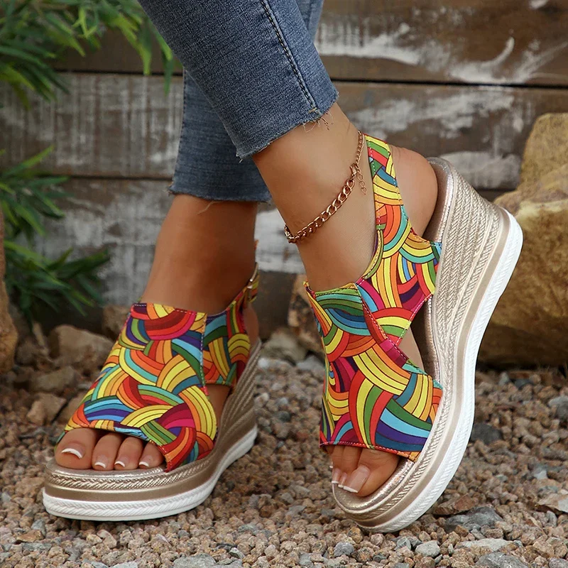 Rainbow Graffiti Wedge Heels S - Elastic Waistband Roll 评论和价格