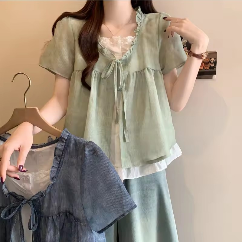 Women's Splice  Fake Two-Piece - Sewing V 评论和价格
