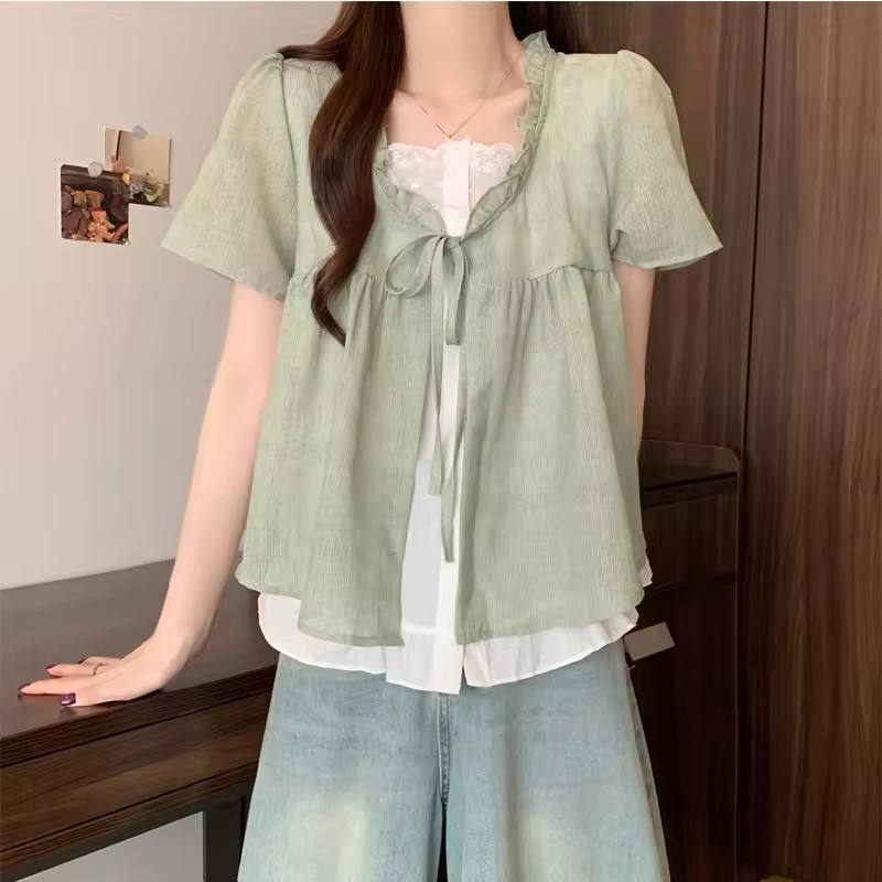 Women's Splice  Fake Two-Piece - Sewing V 评论和价格