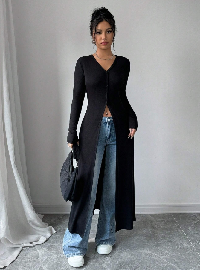 Women V Neck Long Sleeve Ribbe - Sewing V 评论和价格