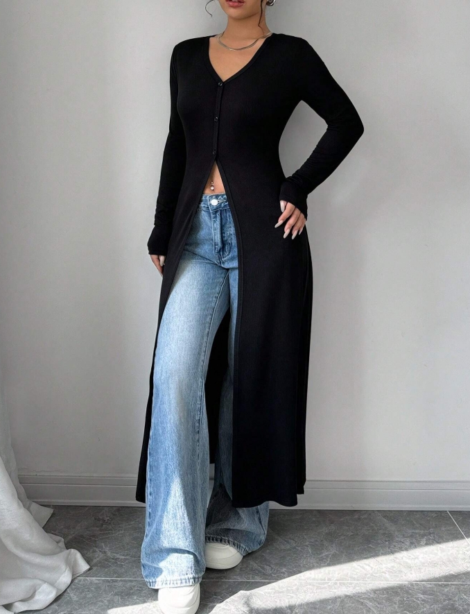 Women V Neck Long Sleeve Ribbe - Sewing V 评论和价格