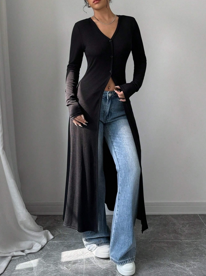 Women V Neck Long Sleeve Ribbe - Sewing V 评论和价格