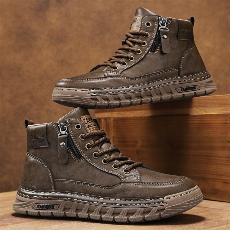 Men Leather High Top Ankle Boo - Sewing Garment 评论和价格