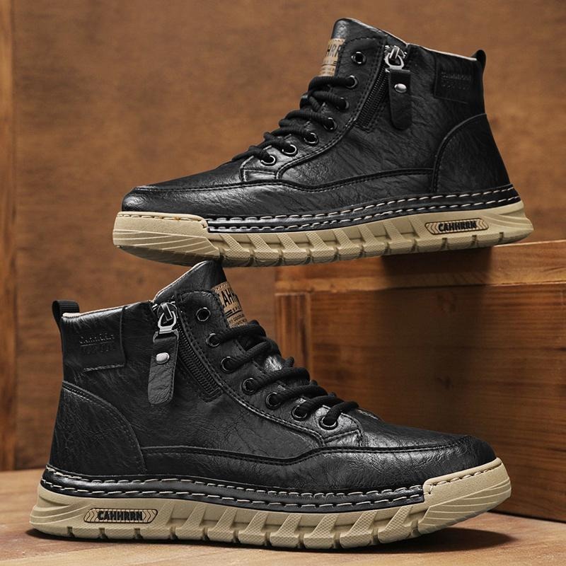 Men Leather High Top Ankle Boo - Sewing Garment 评论和价格