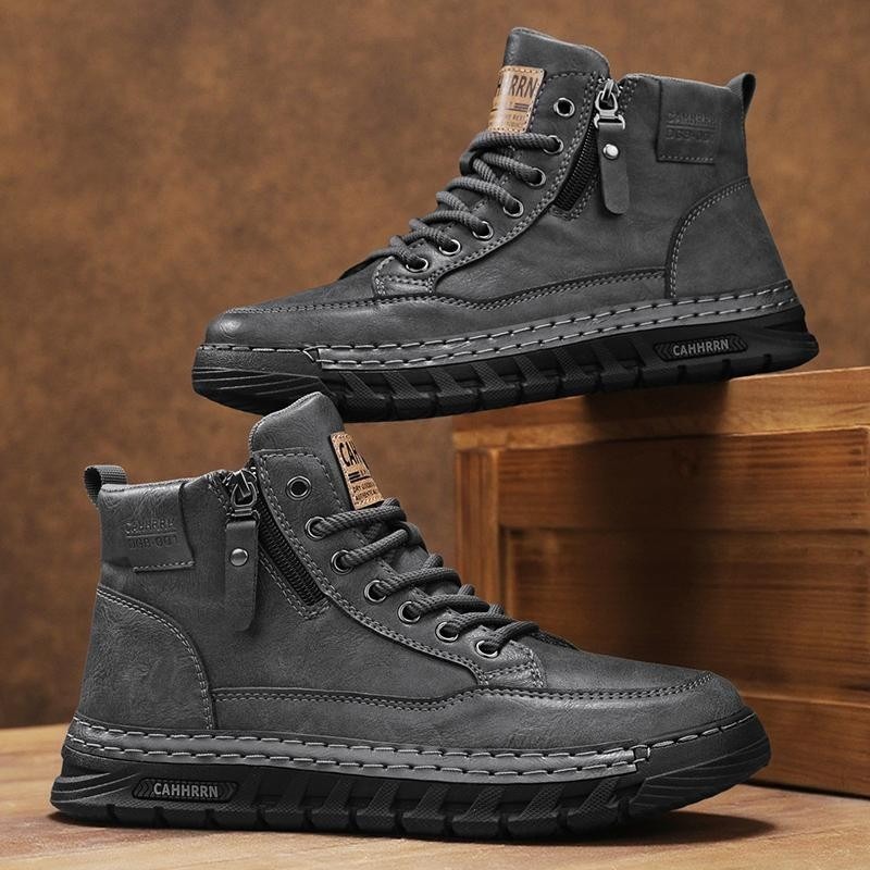 Men Leather High Top Ankle Boo - Sewing Garment 评论和价格