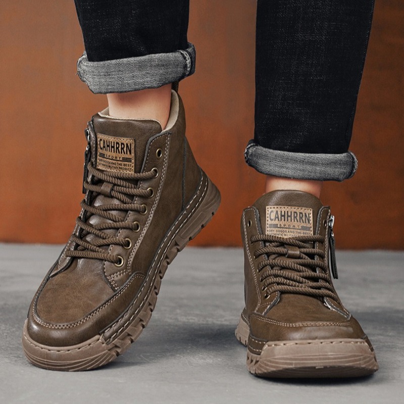 Men Leather High Top Ankle Boo - Sewing Garment 评论和价格
