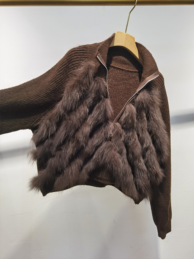 Women Real Fox Fur Coat Sweate - Sewing V 评论和价格