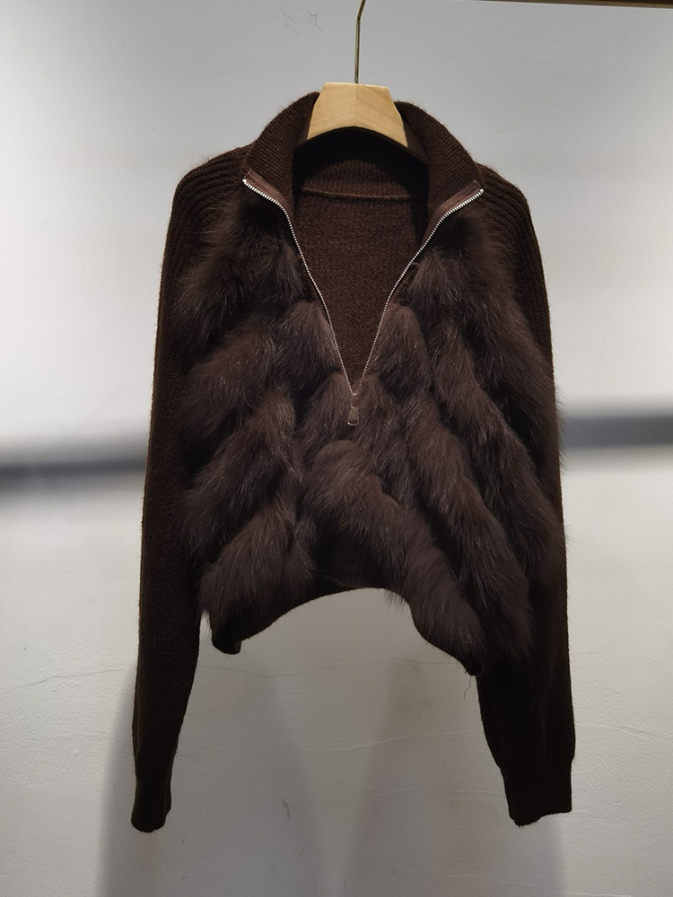 Women Real Fox Fur Coat Sweate - Sewing V 评论和价格